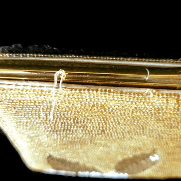 Vintage Clutch bag Beaded Gold Cream Stunning - Picture 6 of 12